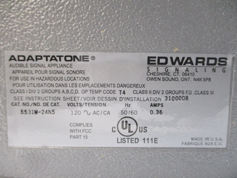 EDWARDS SIGNALING 5531M-24N5 120VAC 0.36A NSNP