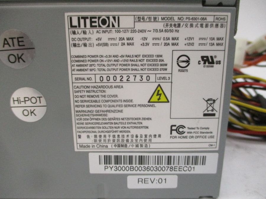 LITEON PS-6301-08A 100-127/220-240VAC 7/3.5A REV. 01 NSNP