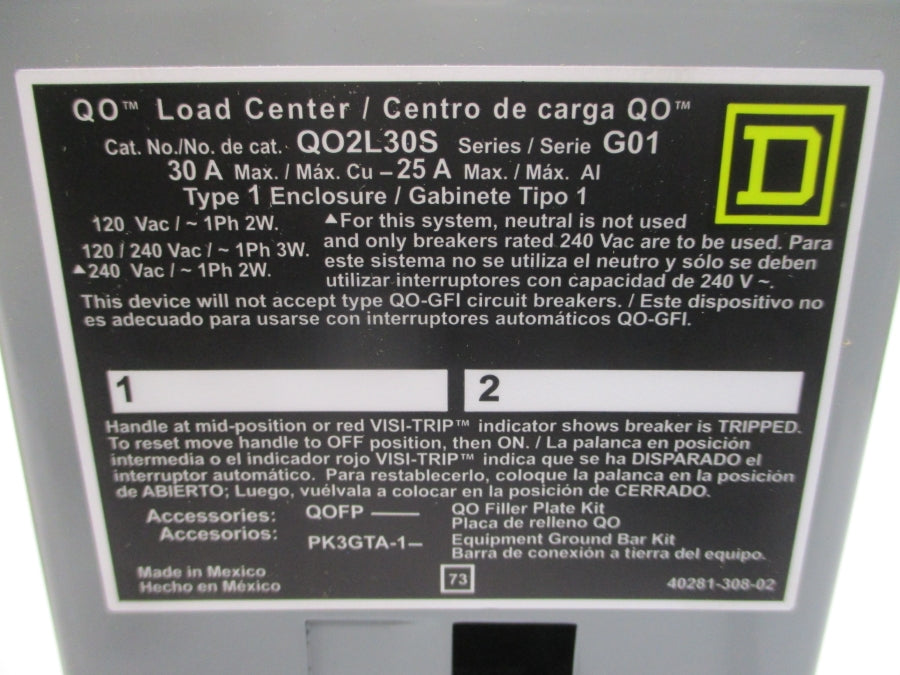 SQUARE D QO2L30S SER. G01 120/240VAC 30A NSMP