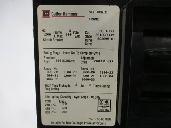 CUTLER HAMMER NC31200F 2613D29G09 600VAC 1200A (AS PICTURED) NSNP