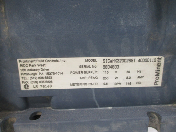PROMINENT FLUID CONTROLS SICAHK32002SST 4000D110 115V 3.2A 145PSI UNMP