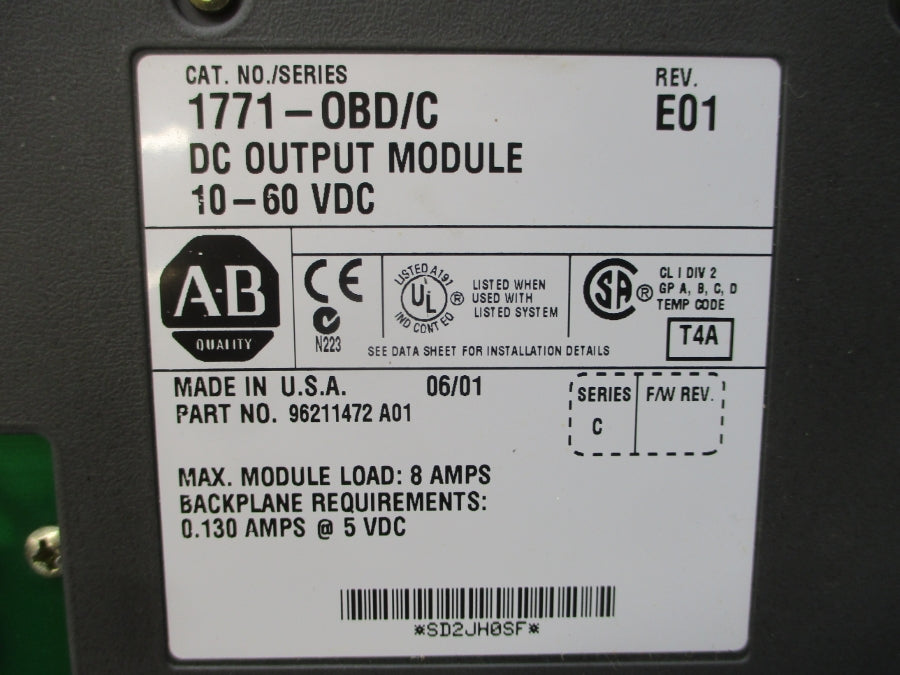 ALLEN BRADLEY 1771-OBD SER. C 10-60VDC 0.130A REV. E01 UNMP
