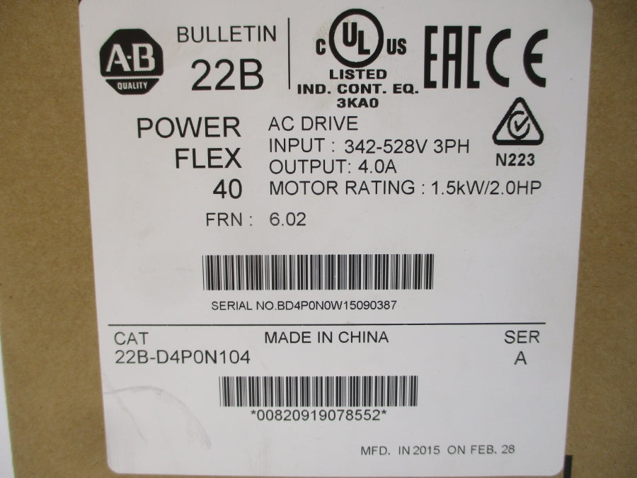 INDUSTRIAL SPARE PART 22B-D4P0N104 SER. A F/W 6.02 342-528VAC 5.7A NSMP