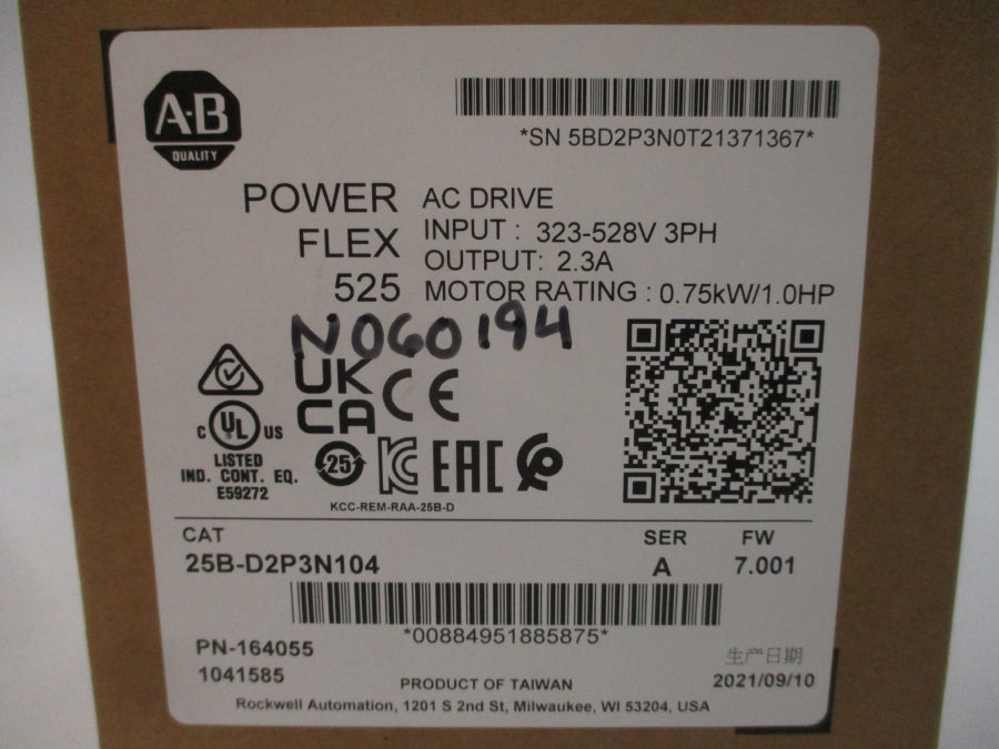 ALLEN BRADLEY 25B-D2P3N104 SER. A F/W 7.001 323-528VAC 2.3A NSMP