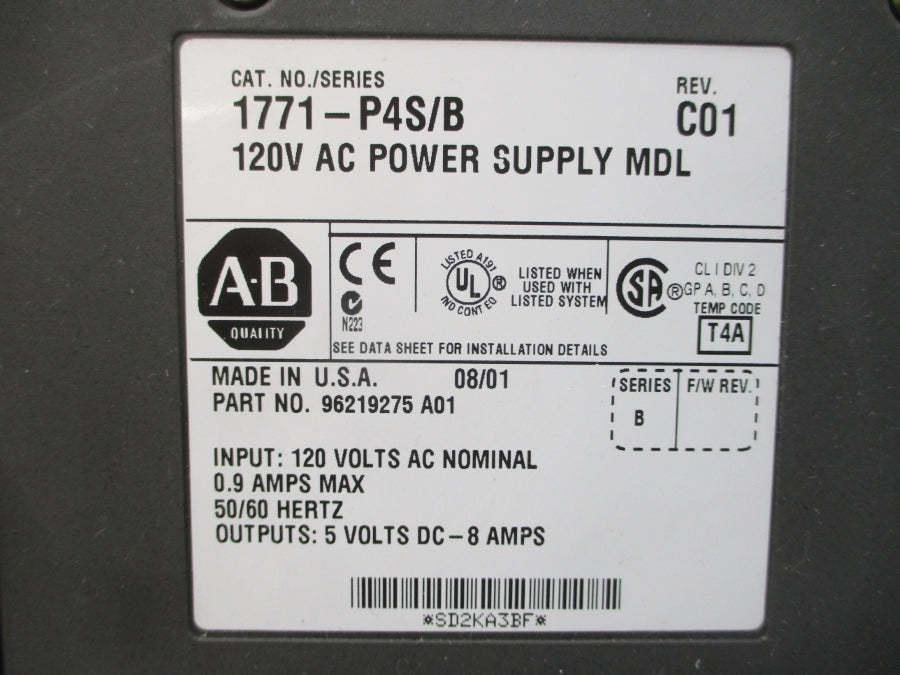ALLEN BRADLEY 1771-P4S SER. B 120VAC 0.9A REV. C01 UNMP