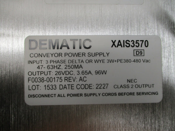 DEMATIC XAIS3570 F0038-00175 380-480VAC 3.65A REV. AC NSMP