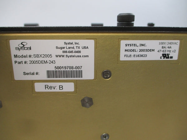 DEMATIC F0010-43DAC-01 SBX2005 2005DEM-243 100/240VAC 8/4A REV. B NSNP