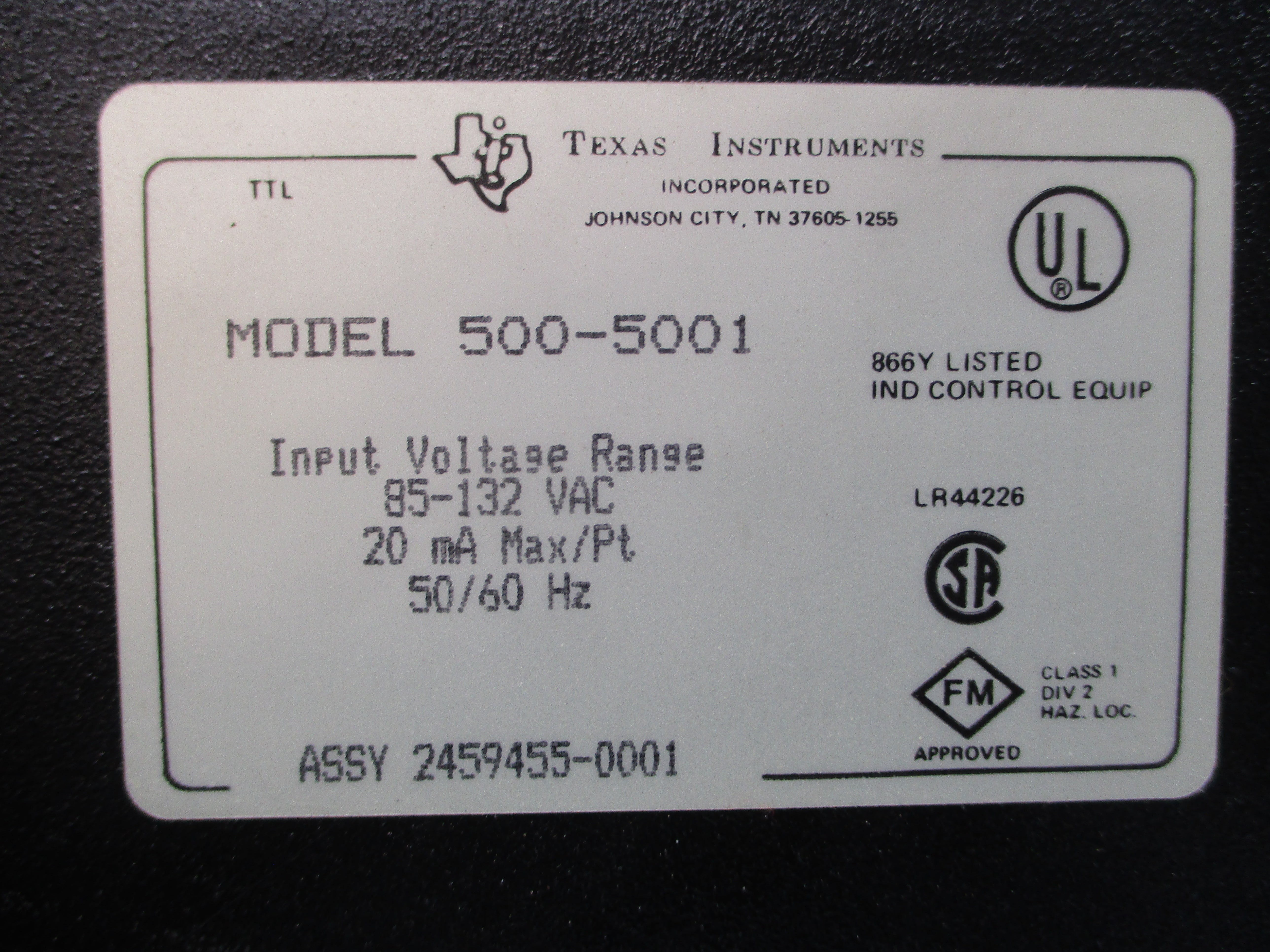 TEXAS INSTUMENTS 500-5001 85-132VAC UNMP