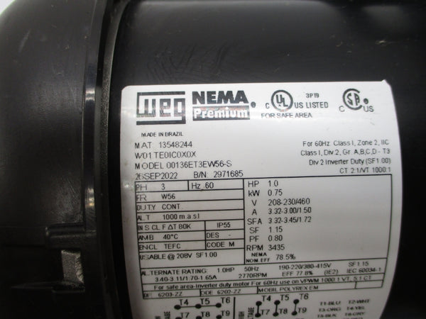 NEW YORK BLOWER 105 00136ET3EW56-S 208-230/460V 3.32-3.00/1.50A NSNP