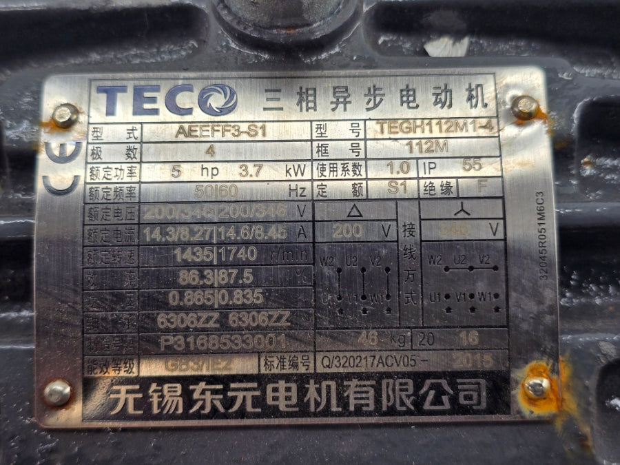 TECO AEEFF3-S1 TEGH112M1-4 200/346V 14.3/8.27-14.6/8.45A NSNP