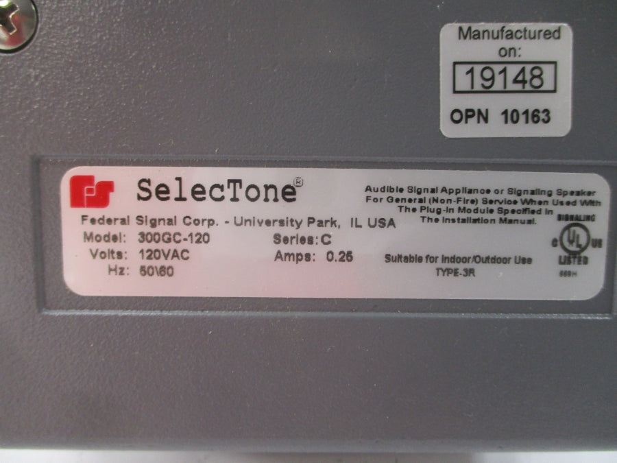 FEDERAL SIGNAL 300GC-120 SER. C 120VAC 0.25A NSNP