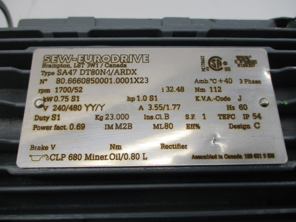 SEW-EURODRIVE SA47DT80N4/ARDX 240/480V 3.55/1.77A NSNP