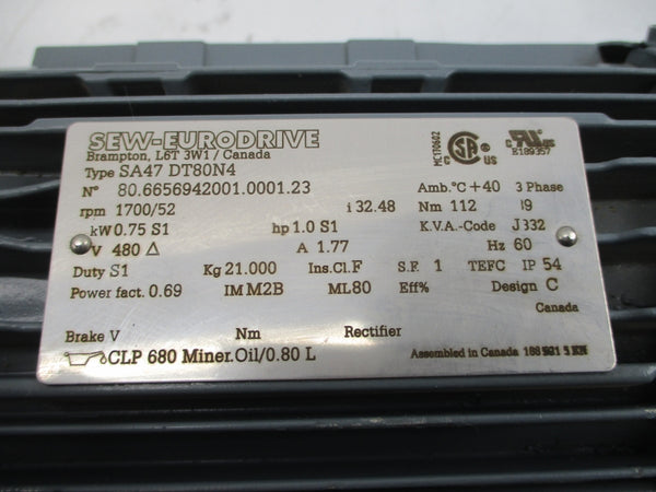 SEW-EURODRIVE SA47DT80N4 480V 1.77A NSNP