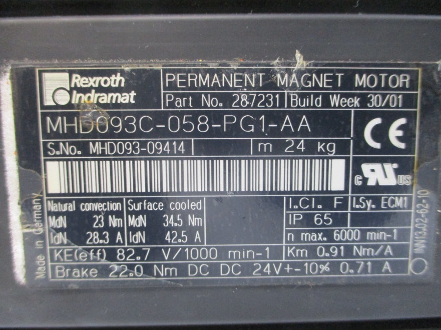 REXROTH MHD093C-058-PG1-AA 287231 82.7V 28.3/42.5A NSNP