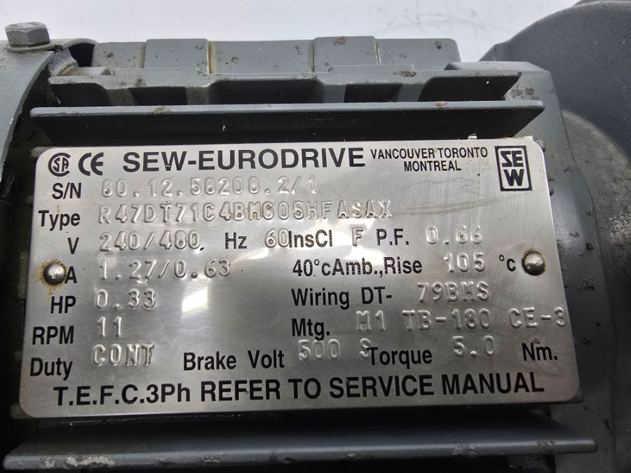 SEW-EURODRIVE R47DT71C4BM605HFASAX 240/480V 1.27/0.63A NSNP