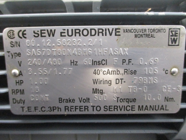 SEW-EURODRIVE SA57DT80N4BM61HFASAX 240/480V 3.55/1.77A NSNP