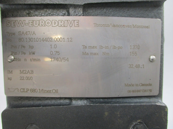 SEW-EURODRIVE SA47DRE80M4/ARD8 460V 1.44A NSNP