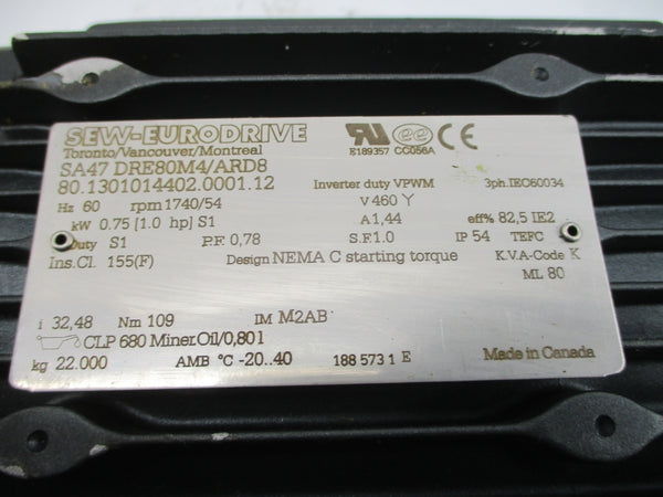 SEW-EURODRIVE SA47DRE80M4/ARD8 460V 1.44A NSNP