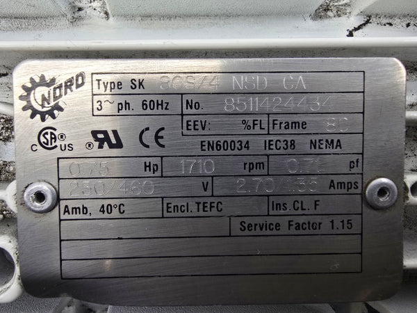 NORD SK80S/4NSD-CA 230/460V 2.70/1.35A (AS PICTURED) NSNP