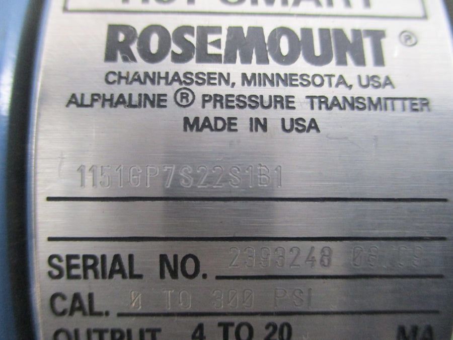 ROSEMOUNT 1151GP7S22S1B1 45VDC 300PSI NSNP