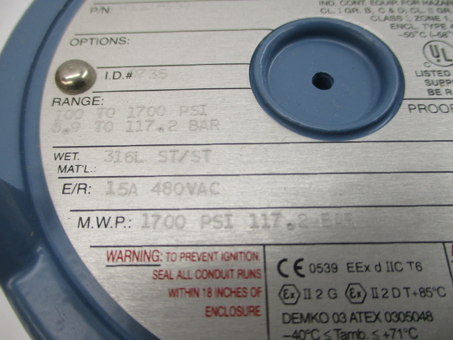 UNITED ELECTRIC J120-680 480VAC 15A 100-1700PSI NSMP