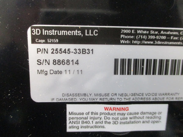 3D INSTRUMENTS 25545-33B31 0-3000PSI NSMP