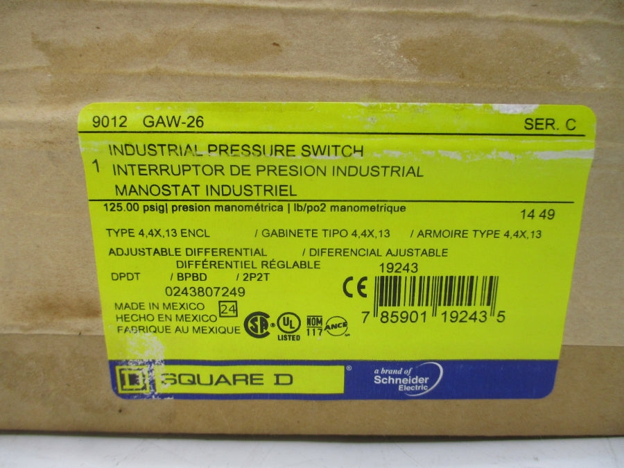 SQUARE D 9012GAW26 SER. C 125PSI NSFS