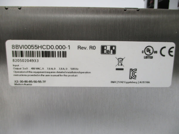 B&R AUTOMATION 8BVI0055HCD0.000-1 480VAC 7.6A REV. R0 NSNP