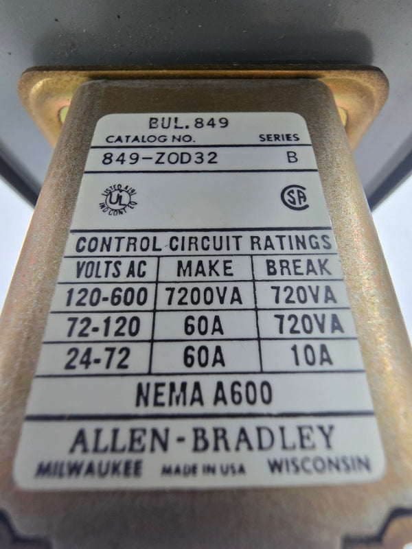 INDUSTRIAL SPARE PART 849-ZAD32 SER. B 110/120V 60A (MISSING COVER) (BR/YL) NSMP