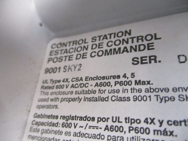 SQUARE D 9001SKY2 SER. D 600VAC/DC NSNP