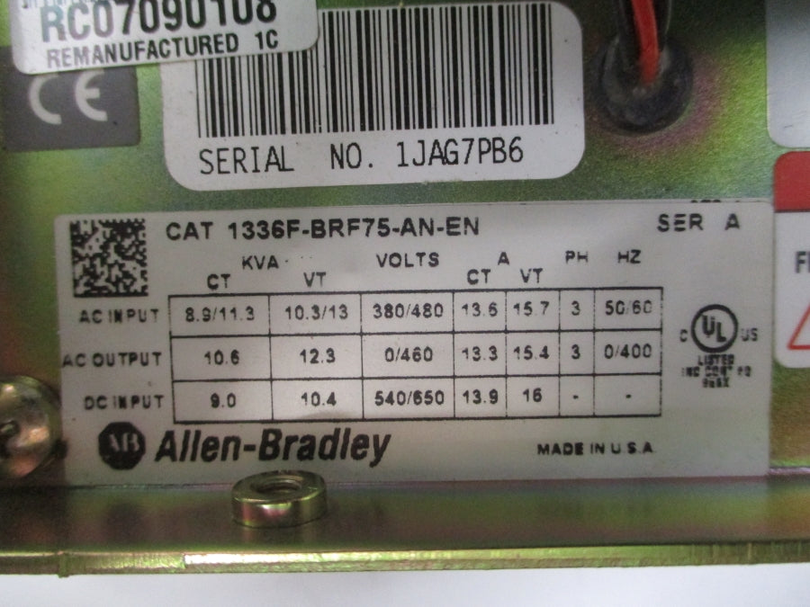 ALLEN BRADLEY 1336F-BRF75-AN-EN SER. A 380/480VAC 13.6/15.7A (AS PICTURED) UNMP