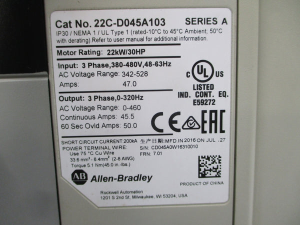 INDUSTRIAL SPARE PART 22C-D045A103 SER. A F/W 7.01 342-528VAC 47.0A NSMP