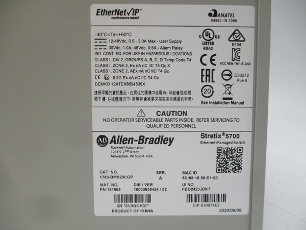 ALLEN BRADLEY 1783-BMS20CGP SER. A 12-48VDC 0.5-3.0A NSMP
