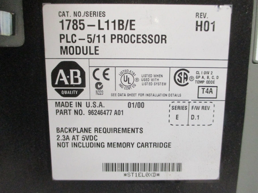 ALLEN BRADLEY 1785-L11B SER. E F/W D.1 5VDC 2.3A REV. H01 UNMP