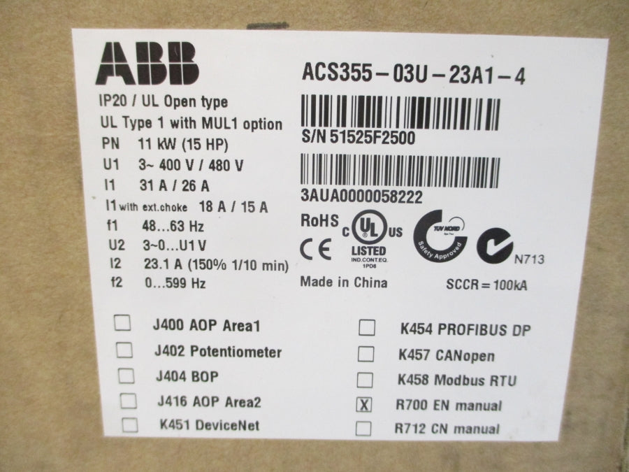 ABB ACS355-03U-23A1-4 400/480V 31/26A NSMP