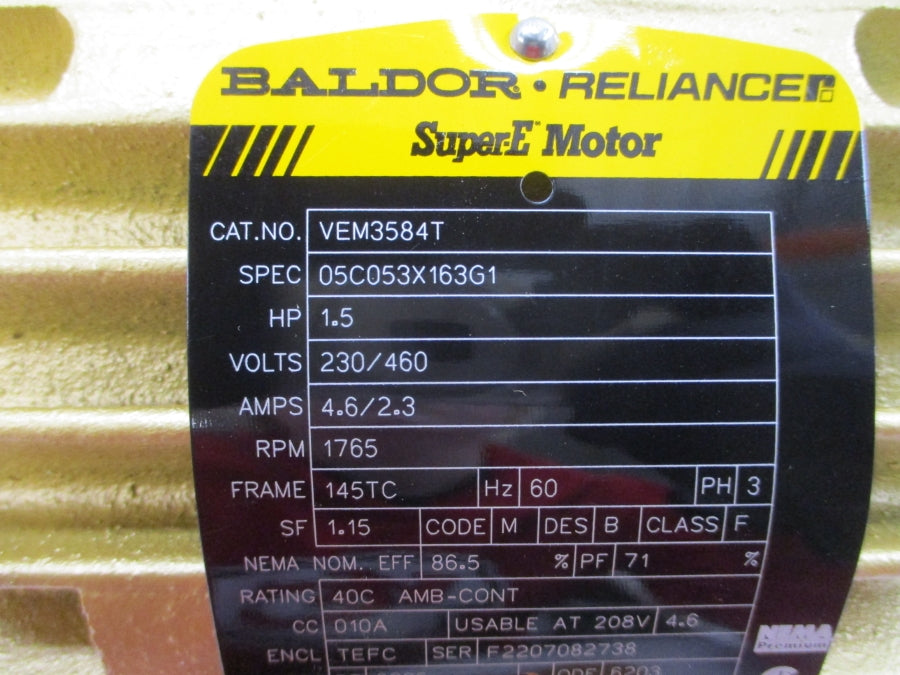 BALDOR VEM3584T 05C053X163G1 230/460V 4.6/2.3A NSMP