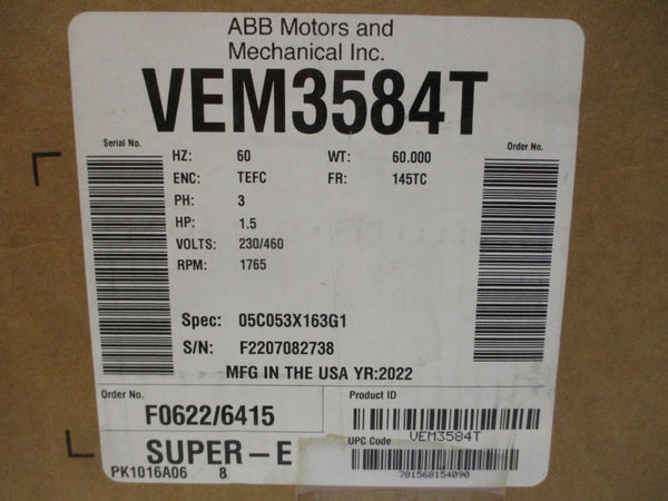 BALDOR VEM3584T 05C053X163G1 230/460V 4.6/2.3A NSMP