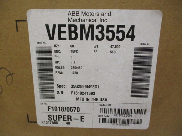 BALDOR VEBM3554 35G259M493G1 230/460V 4.4/2.2A NSMP