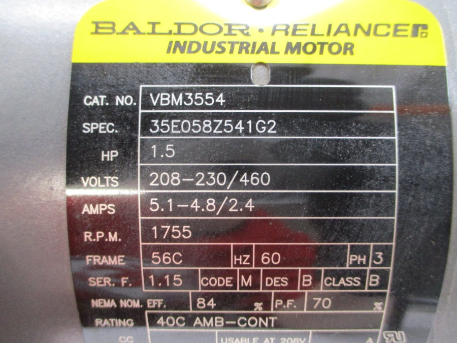 BALDOR VBM3554 35E058Z541G2 208-230/460V 5.1-4.8/2.4A NSMP
