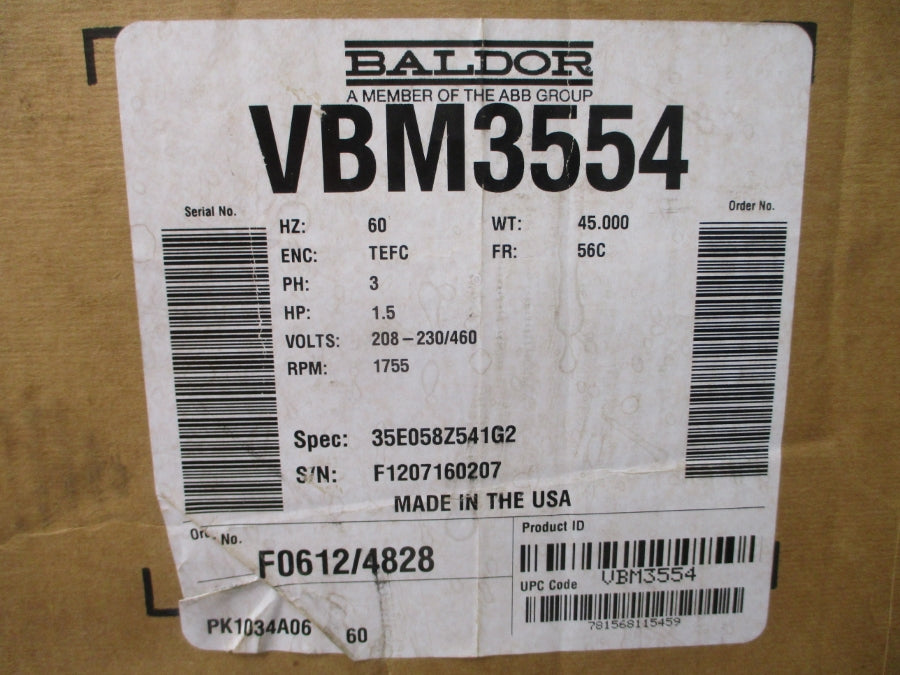 BALDOR VBM3554 35E058Z541G2 208-230/460V 5.1-4.8/2.4A NSMP