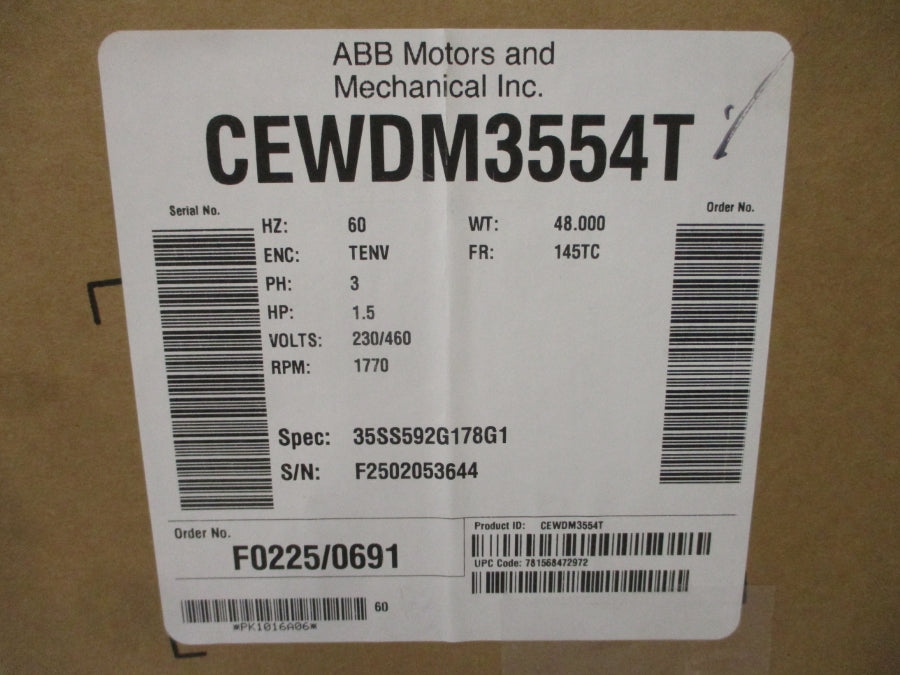 BALDOR CEWDM3554T 35SS592G178G1 230/460V 4.6/2.3A NSMP