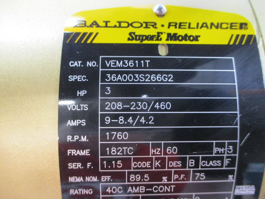 BALDOR VEM3611T 36A003S266G2 208-230/460V 9-8.4/4.2A NSNP