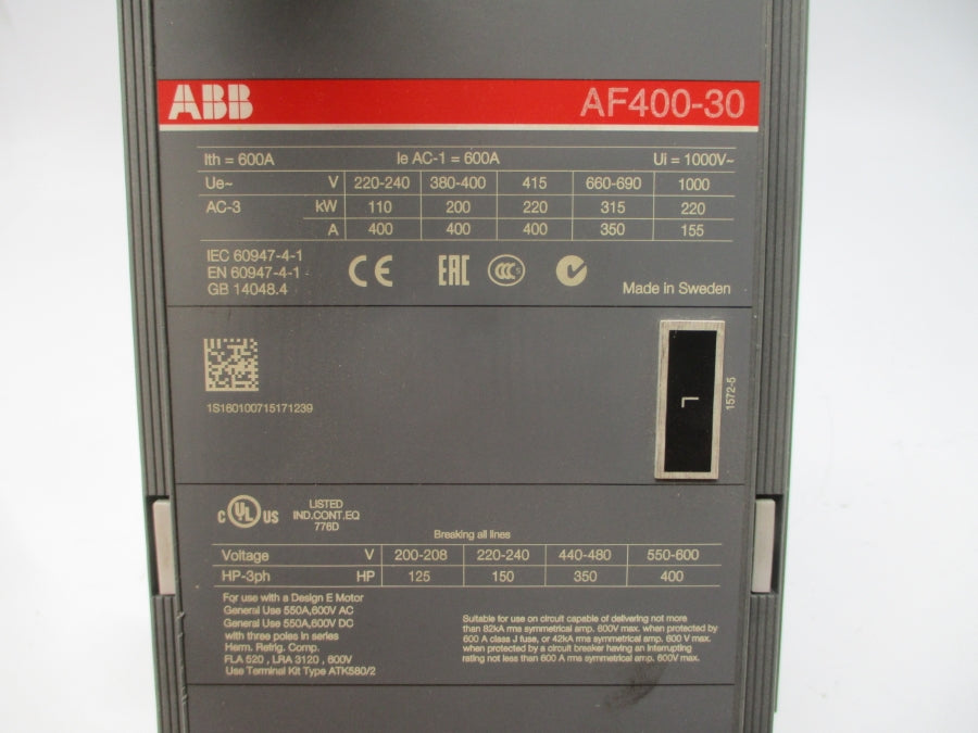 ABB AF400-30 100-250VDC 600A UNMP