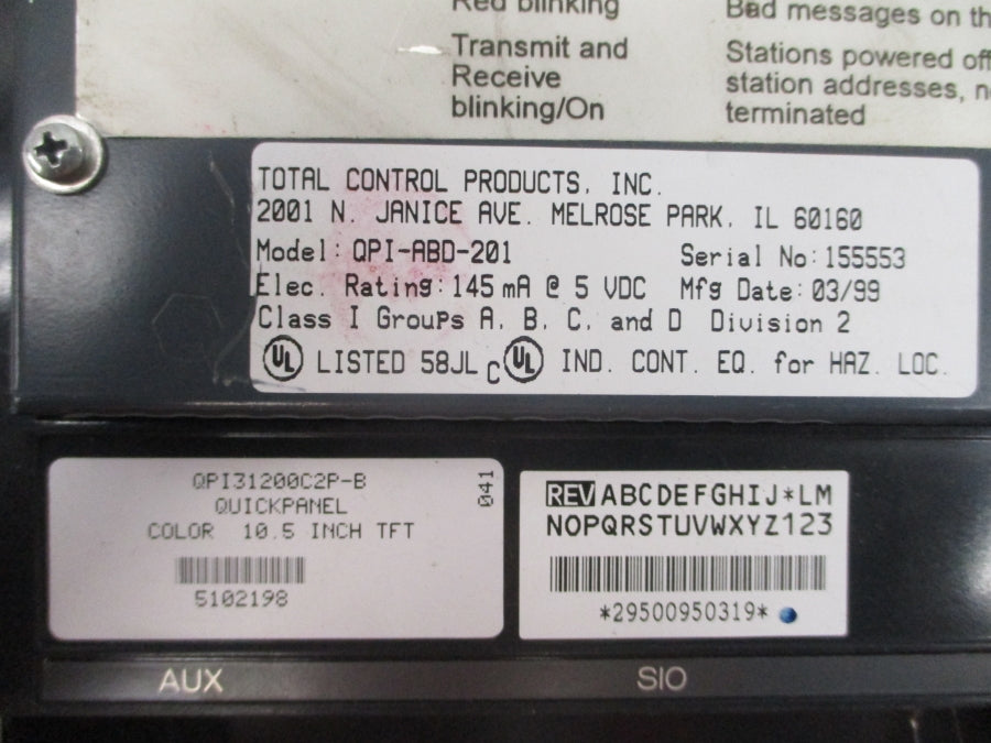 TOTAL CONTROL PRODUCTS QPI31200C2P-B 120VAC 10.5" UNMP