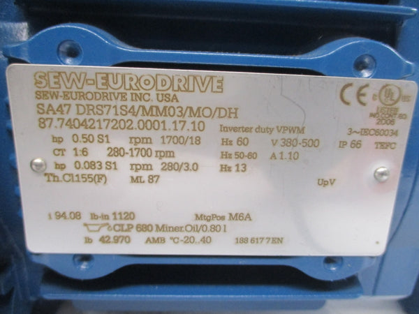 SEW-EURODRIVE SA47DRS71S4/MM03/MO/DH 380-500V 1.10A NSNP