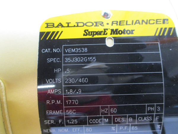 BALDOR VEM3538 35J302G155 230/460V 1.8/.9A NSMP