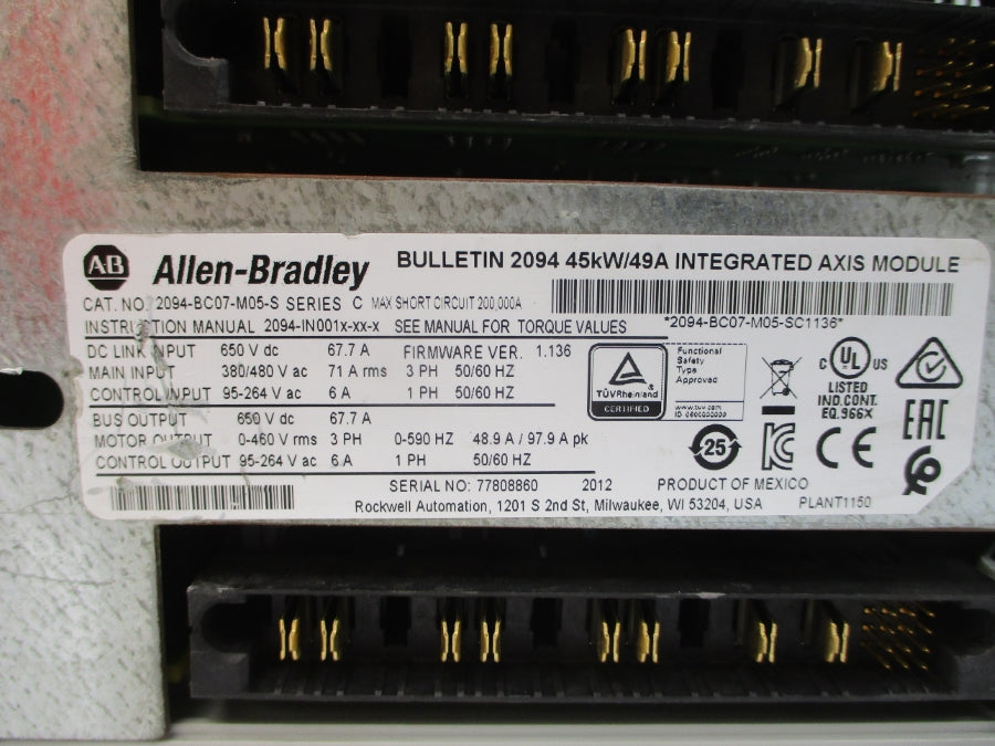 ALLEN BRADLEY 2094-BC07-M05-S SER. C F/W 1.136 380/480VAC 71A UNMP