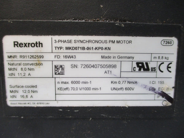 REXROTH R911262599 MKD071B-061-KP0-KN 600V 12.0/16.8A UNMP
