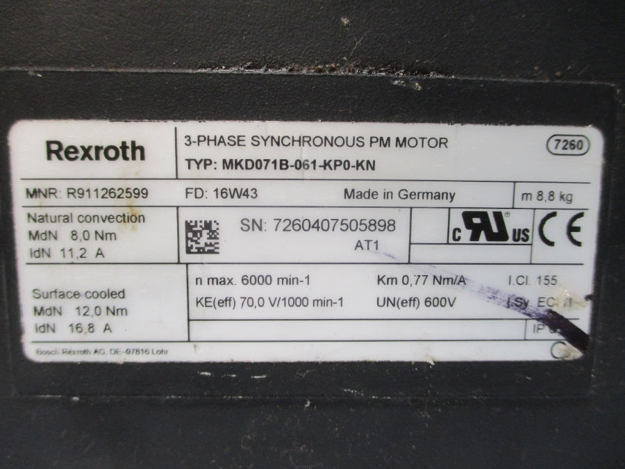 REXROTH R911262599 MKD071B-061-KP0-KN 600V 12.0/16.8A UNMP
