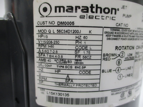 MARATHON ELECTRIC DM0005 QL56C34D1200JK 115/208-230V 5.6/2.7-2.8A NSNP